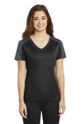 Sport-Tek Ladies PosiCharge Competitor Sleeve-Blocked V-Neck Tee. LST354